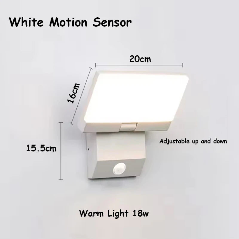 LED Outdoor Wall Light — IP65 Waterproof Motion Sensor, Foldable Modern Porch Lamp