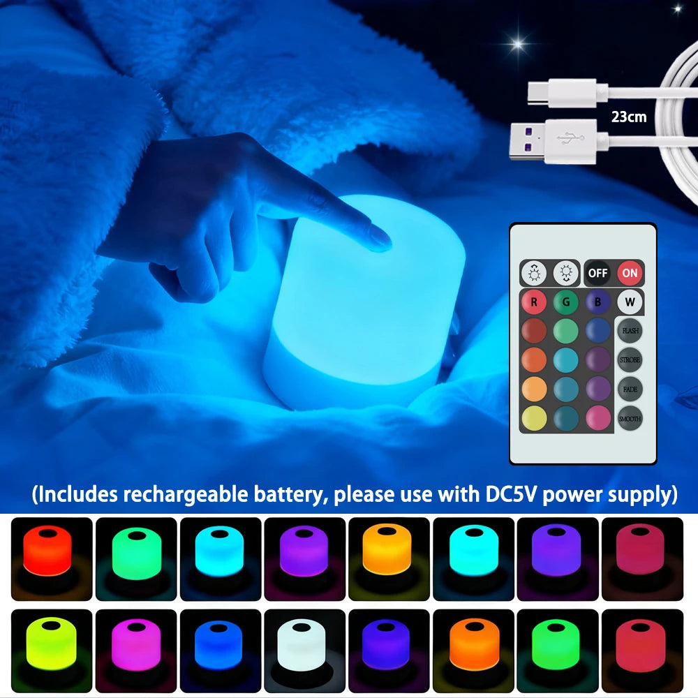 LED Desk Lamp Night Light — Touch Dimmable, RGB or 3 Color, Rechargeable or Plug-In, Bedside Reading