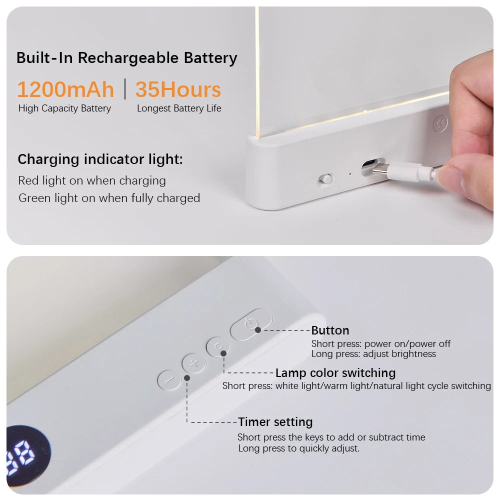 LED Book Light & Night Light 2-in-1 — 3 Color Temps, Stepless Dimming, Timer, USB Rechargeable