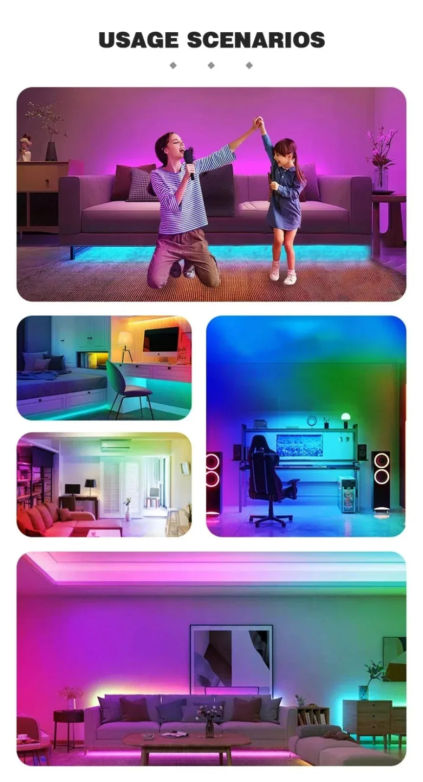 LED Ceiling Light — Smart RGB Tuya App Control, Dimmable Ambient Backlight, Music Sync, Living Room