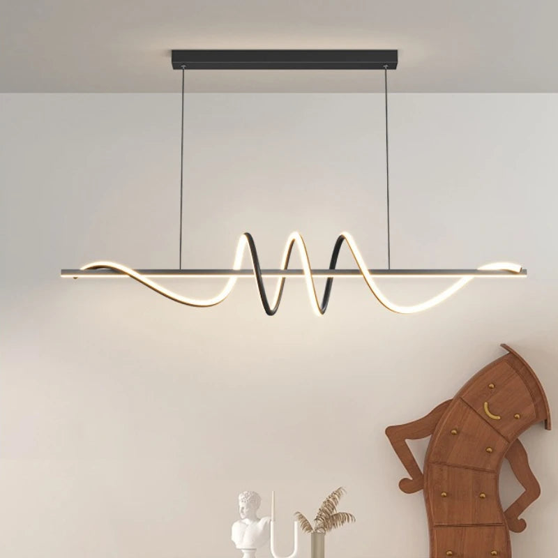 Linear Wavy Pendant Chandelier — Modern Dining Table Light, Bar Living Room Minimalist