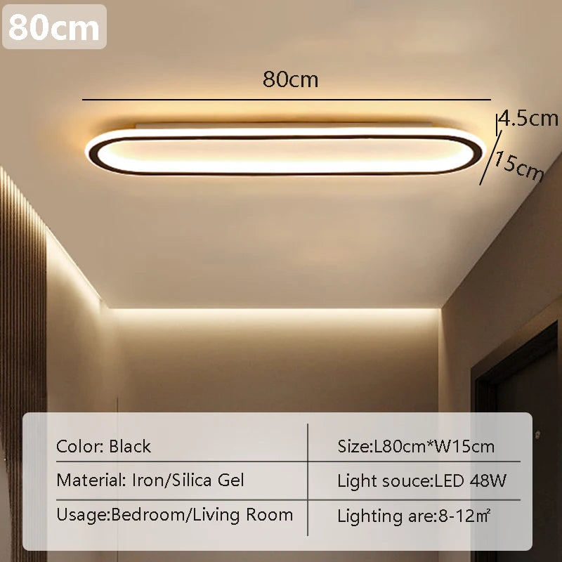 LED Ceiling Light — Linear Geometric Strip, 16/24/31in, Black, Kitchen Bedroom Restaurant