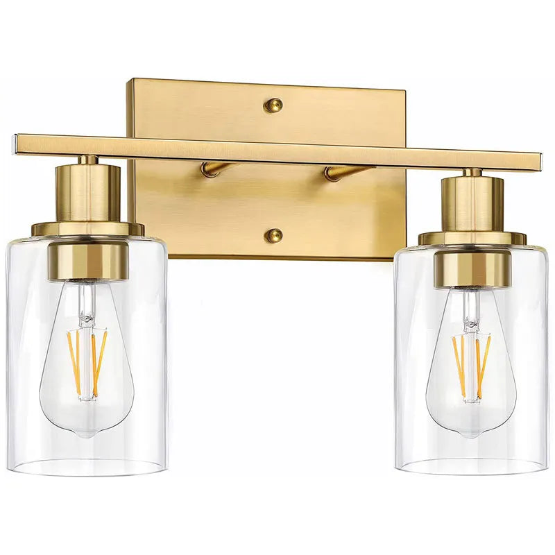 Bathroom Vanity Wall Sconce — 2-Light Vintage Industrial Glass Fixture, Matte Black