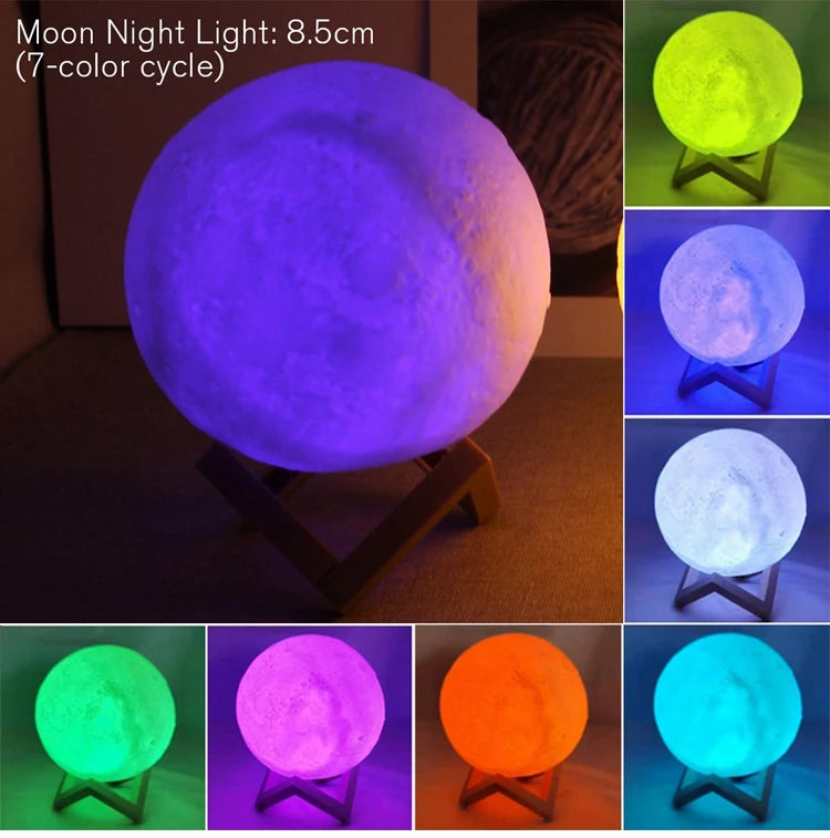 LED Moon Lamp Night Light — Battery Powered, Stand Included, Bedroom Decor Kids Gift