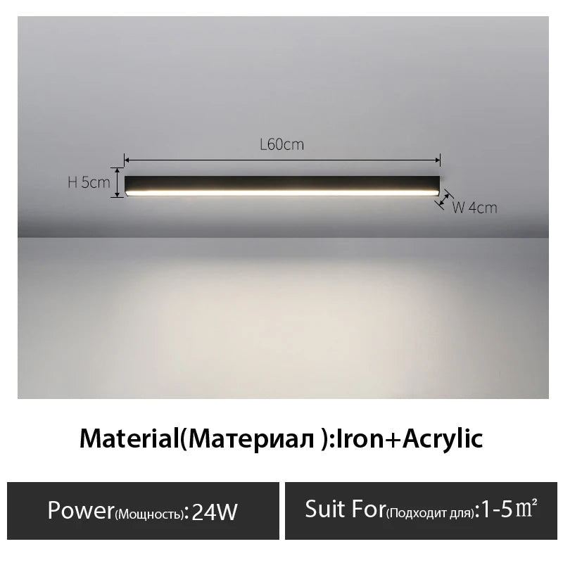LED Ceiling Light — Linear Strip Flush Mount, Dimmable Remote, Black, Kitchen Dining Bedroom