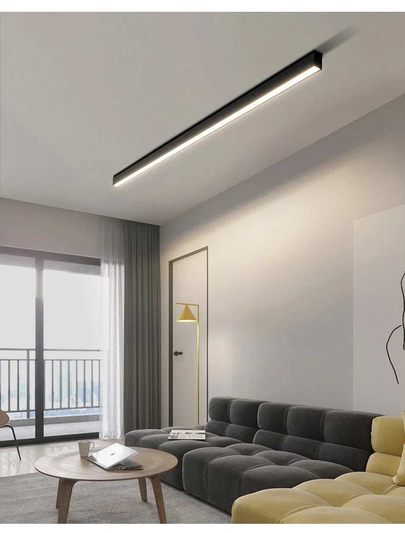 LED Ceiling Light — Linear Strip Flush Mount, Dimmable Remote, Black, Kitchen Dining Bedroom