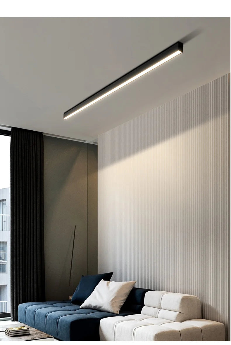 LED Ceiling Light — Linear Strip Flush Mount, Dimmable Remote, Black, Kitchen Dining Bedroom