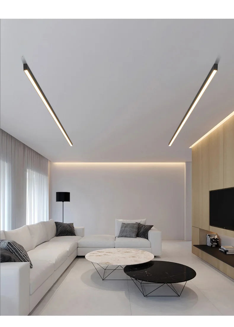 LED Ceiling Light — Linear Strip Flush Mount, Dimmable Remote, Black, Kitchen Dining Bedroom