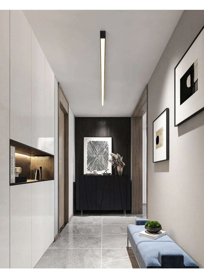 LED Ceiling Light — Linear Strip Flush Mount, Dimmable Remote, Black, Kitchen Dining Bedroom