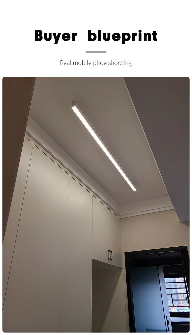 LED Ceiling Light — Linear Strip Flush Mount, Dimmable Remote, Black, Kitchen Dining Bedroom