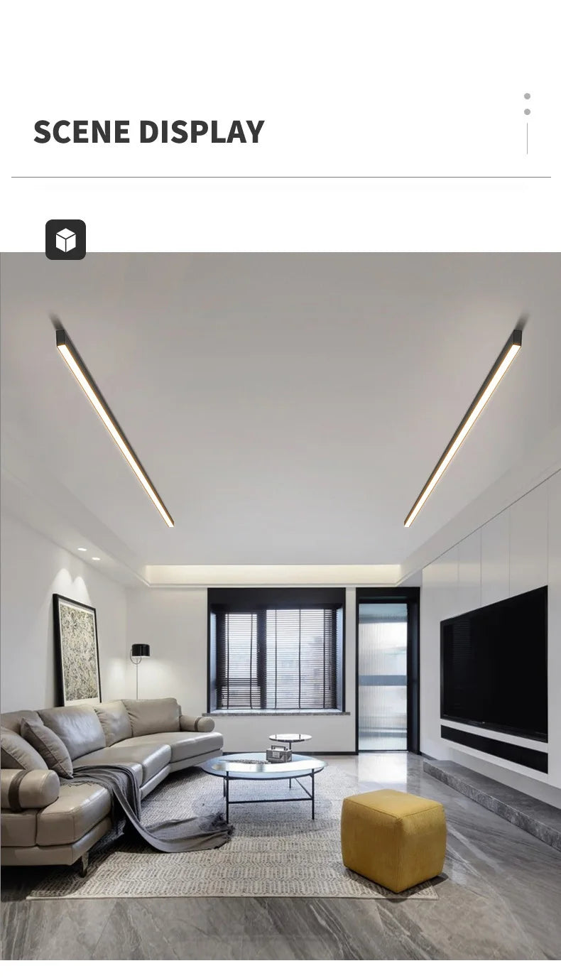 LED Ceiling Light — Linear Strip Flush Mount, Dimmable Remote, Black, Kitchen Dining Bedroom