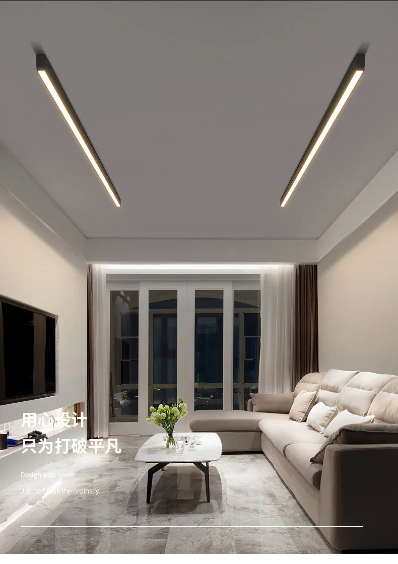 LED Ceiling Light — Linear Strip Flush Mount, Dimmable Remote, Black, Kitchen Dining Bedroom