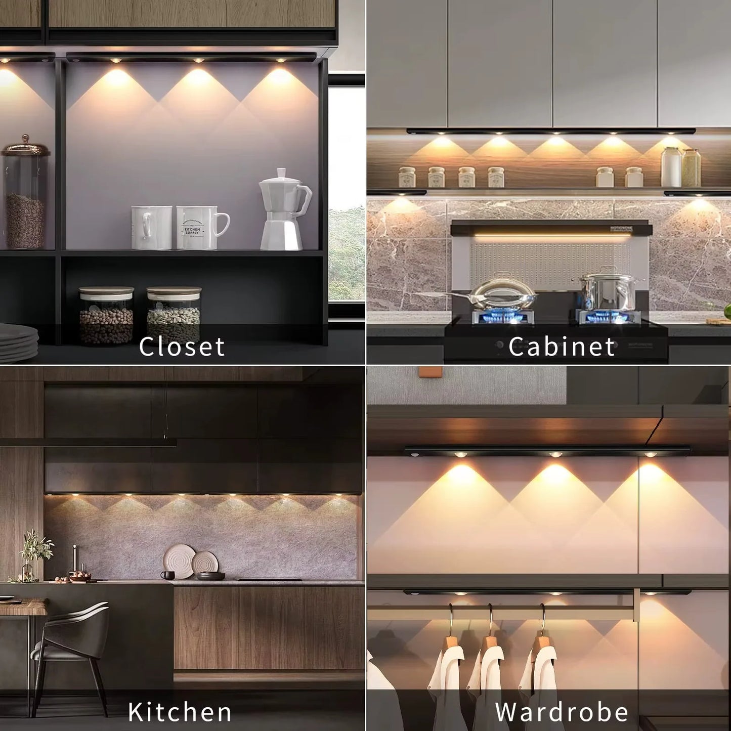 LED Under Cabinet Light — Motion Sensor, 3 Color Temps, Dimmable, Rechargeable, Kitchen Wardrobe