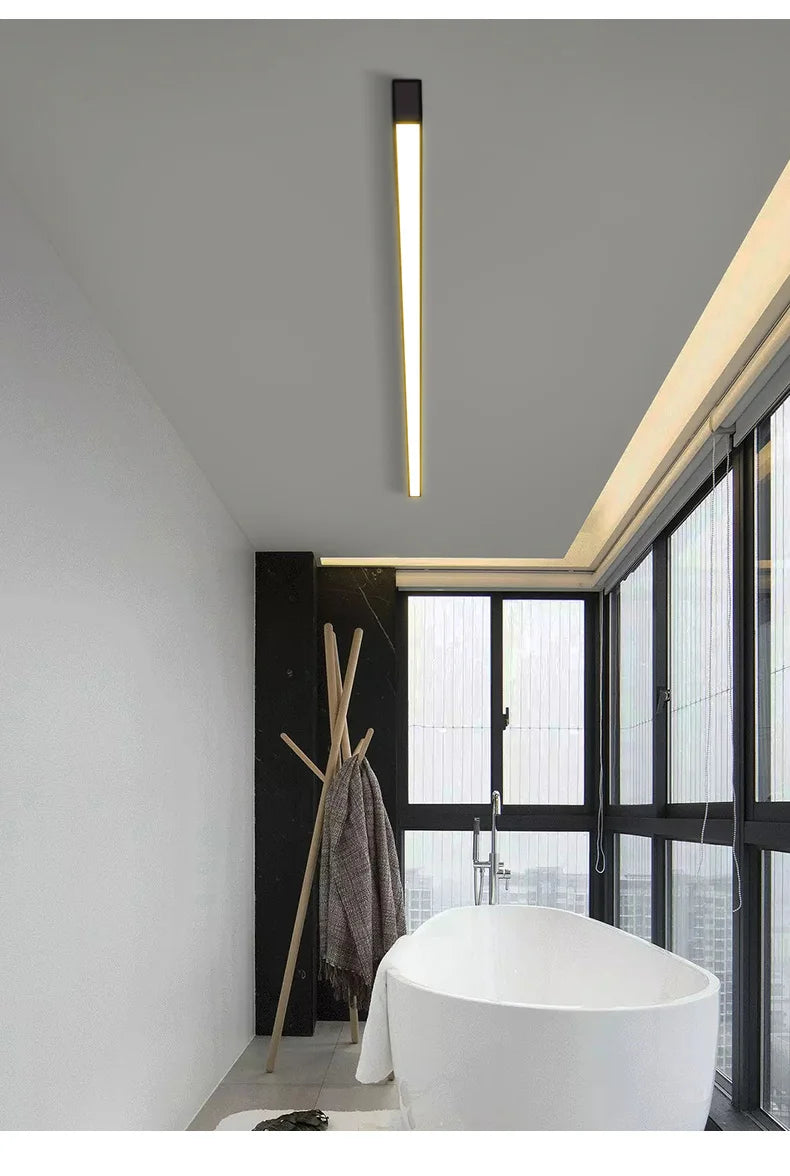 LED Ceiling Light — Linear Strip Flush Mount, Dimmable Remote, Black, Kitchen Dining Bedroom