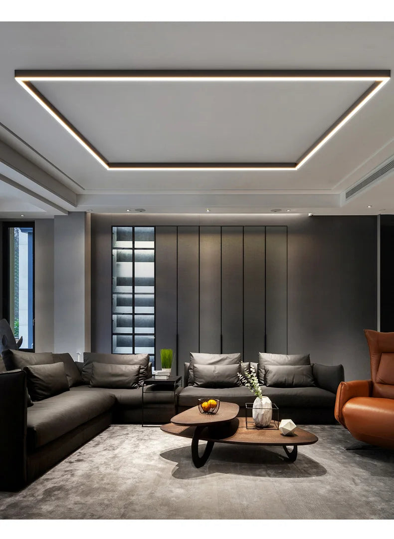 LED Ceiling Light — Linear Strip Flush Mount, Dimmable Remote, Black, Kitchen Dining Bedroom
