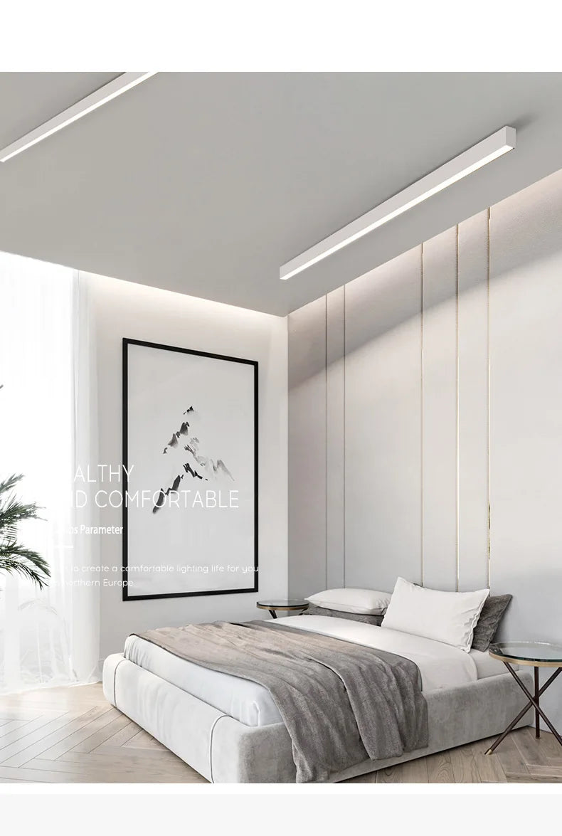 LED Ceiling Light — Linear Strip Flush Mount, Dimmable Remote, Black, Kitchen Dining Bedroom