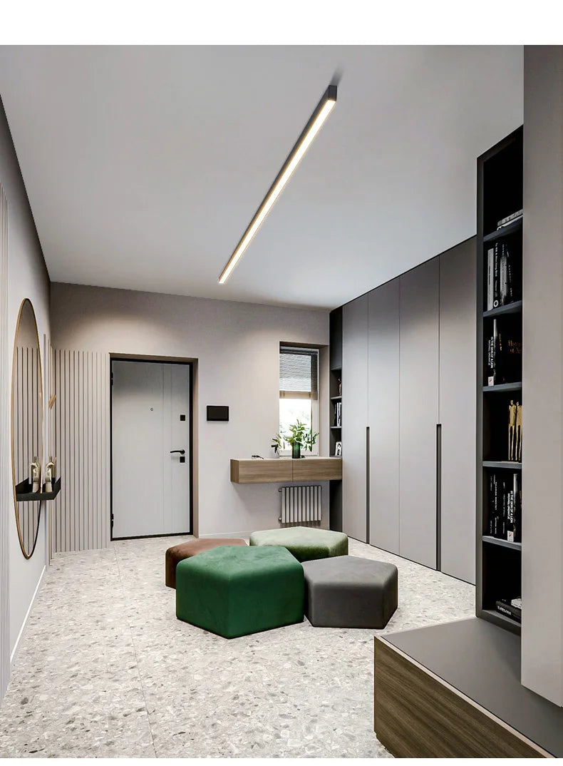 LED Ceiling Light — Linear Strip Flush Mount, Dimmable Remote, Black, Kitchen Dining Bedroom