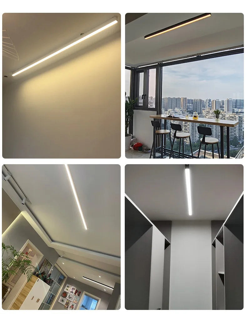 LED Ceiling Light — Linear Strip Flush Mount, Dimmable Remote, Black, Kitchen Dining Bedroom