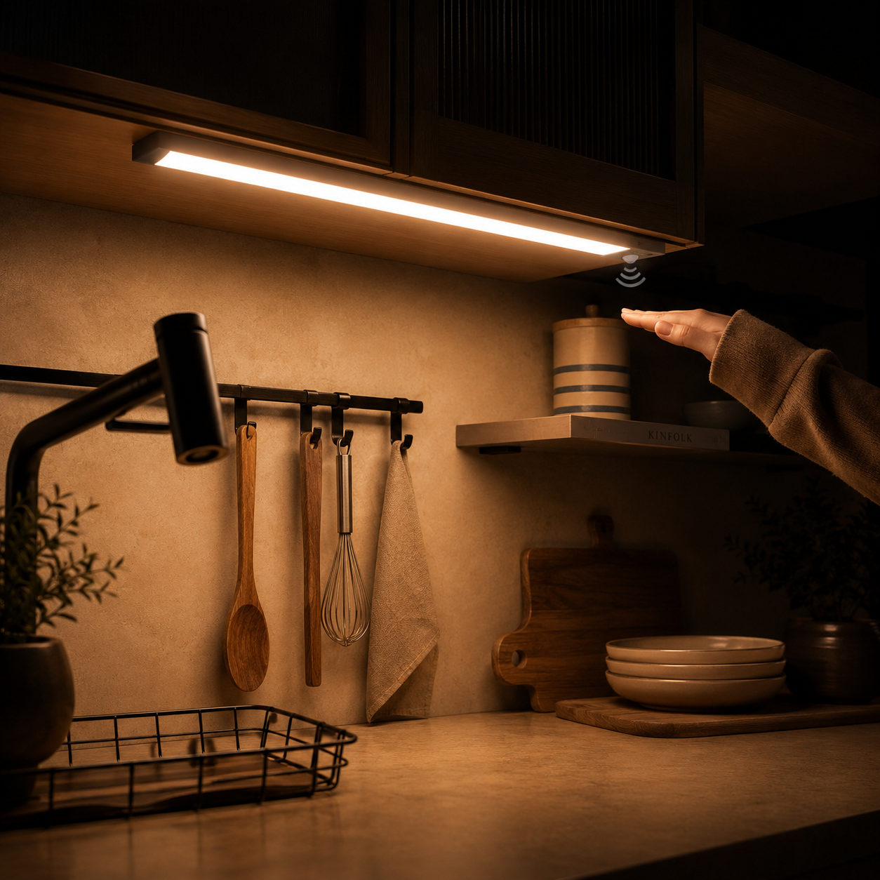 LED Under Cabinet Bar Light — Motion Sensor, Rechargeable, Magnetic Mount, Aluminum, Kitchen Closet