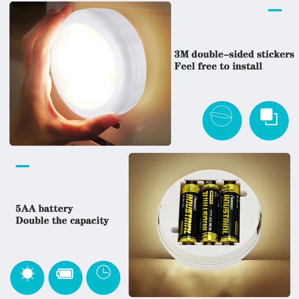 RGB LED Puck Light — Remote Control, 13 Colors, Dimmable, Battery Powered, Cabinet Closet Kitchen