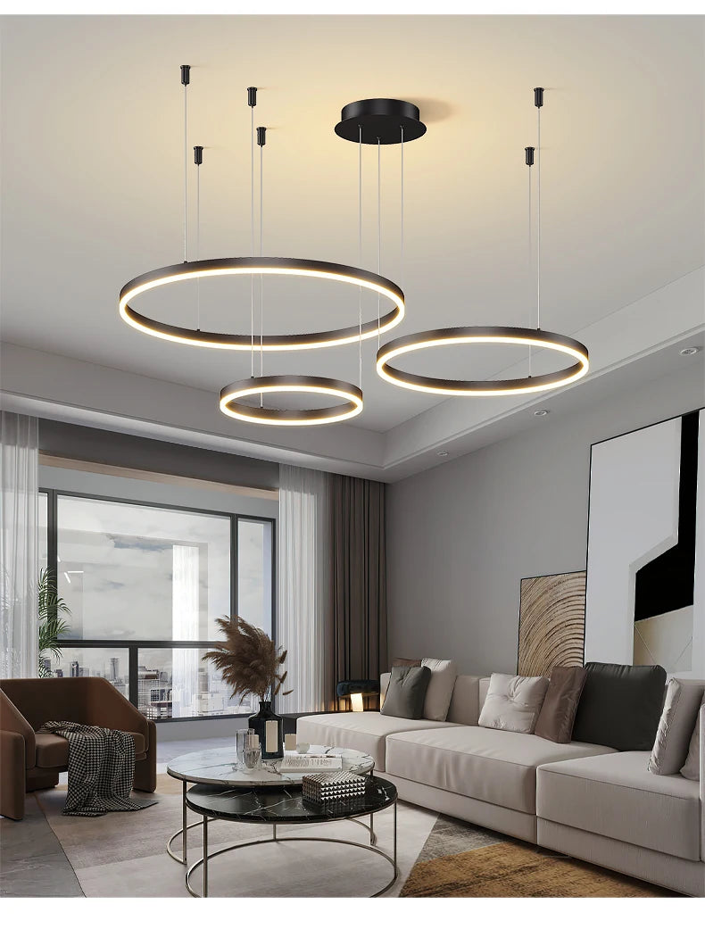 Ring Ceiling Chandelier — Dimmable 3-Color Modern Ceiling Light, Living Room Bedroom Dining Room