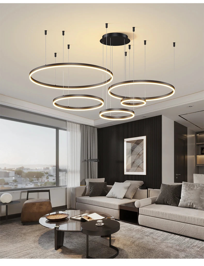Ring Ceiling Chandelier — Dimmable 3-Color Modern Ceiling Light, Living Room Bedroom Dining Room
