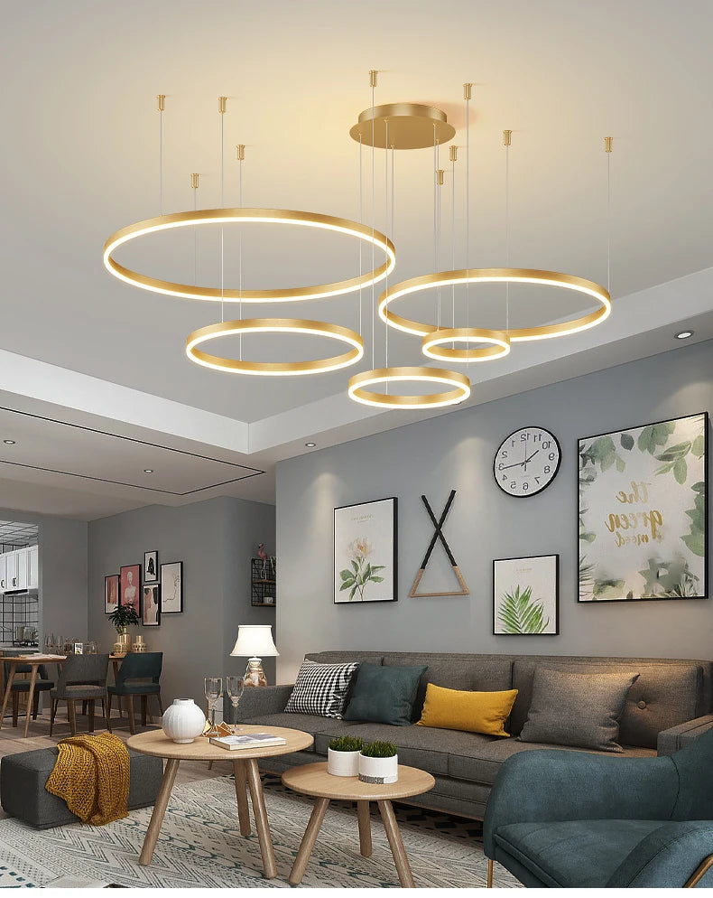 Ring Ceiling Chandelier — Dimmable 3-Color Modern Ceiling Light, Living Room Bedroom Dining Room