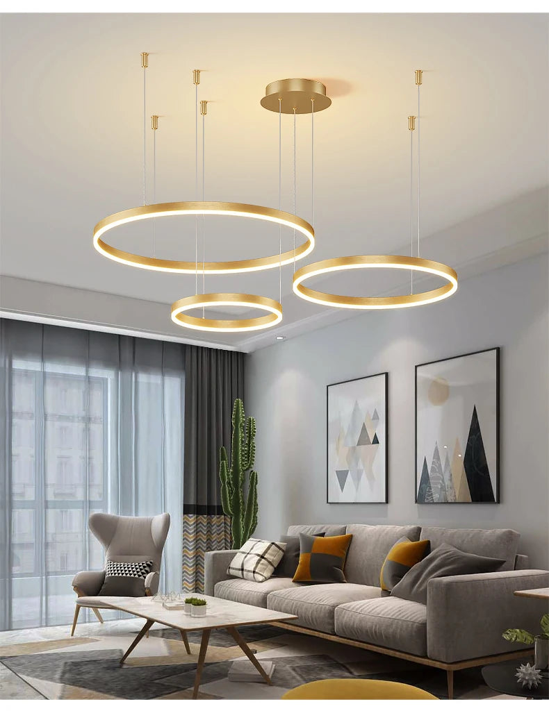 Ring Ceiling Chandelier — Dimmable 3-Color Modern Ceiling Light, Living Room Bedroom Dining Room