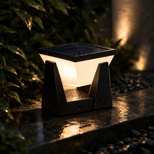 Solar Post Cap Light — Art Deco Flat Top Fence Pillar Light, IP65 Waterproof, 3 Sizes
