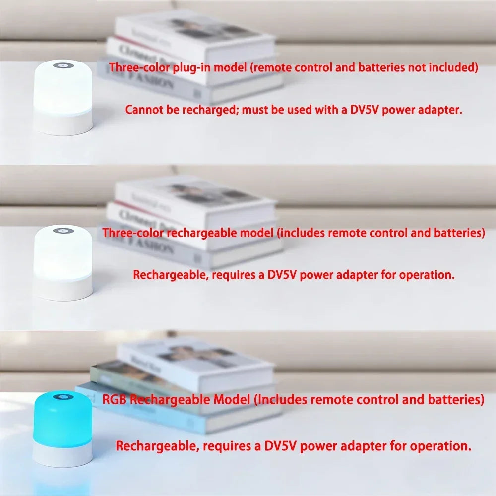 LED Desk Lamp Night Light — Touch Dimmable, RGB or 3 Color, Rechargeable or Plug-In, Bedside Reading