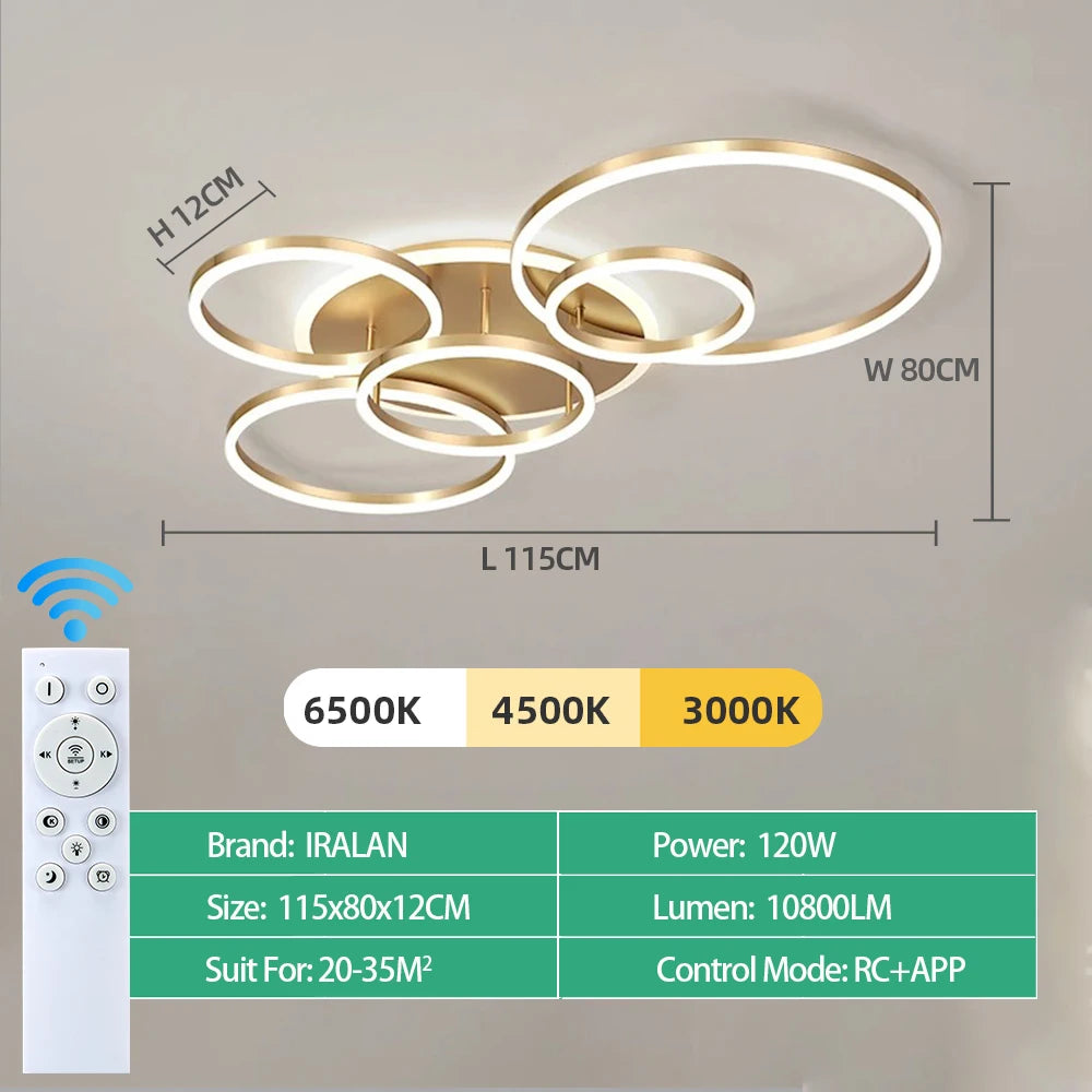LED Ceiling Chandelier — Infinite Dimming 3-Color Remote Control, Multi-Head, Living Room Bedroom