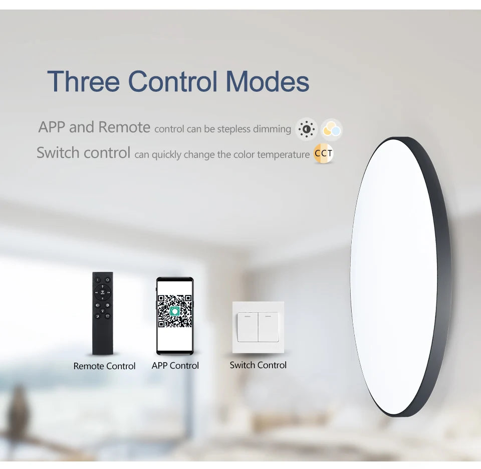 LED Ceiling Light — Smart Dimmable App Remote Control, 3000–6000K, Black White, Bedroom Living Room
