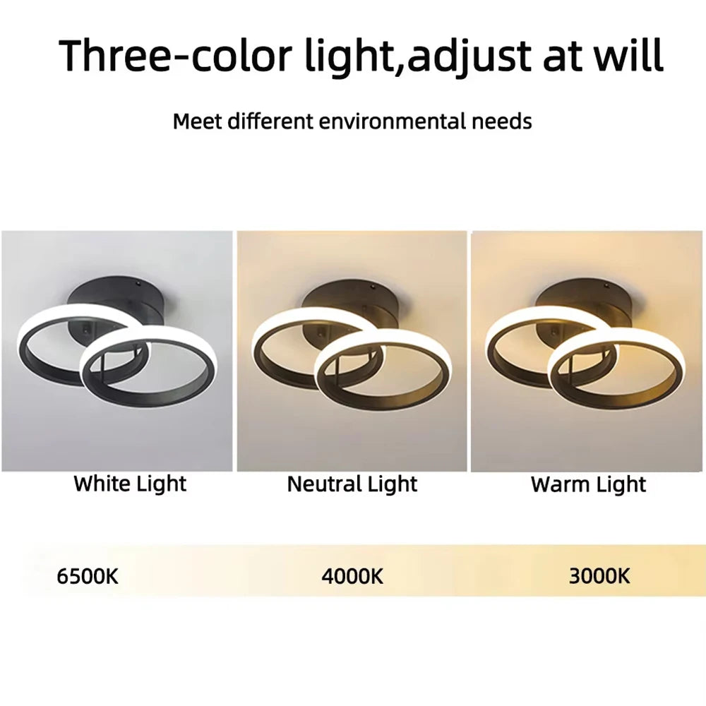 LED Ceiling Light — 2-Ring Modern Flush Mount, Dimmable, Hallway Office Bedroom