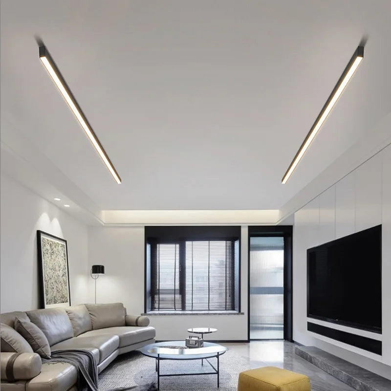 LED Ceiling Light — Linear Strip Flush Mount, Dimmable Remote, Black, Kitchen Dining Bedroom