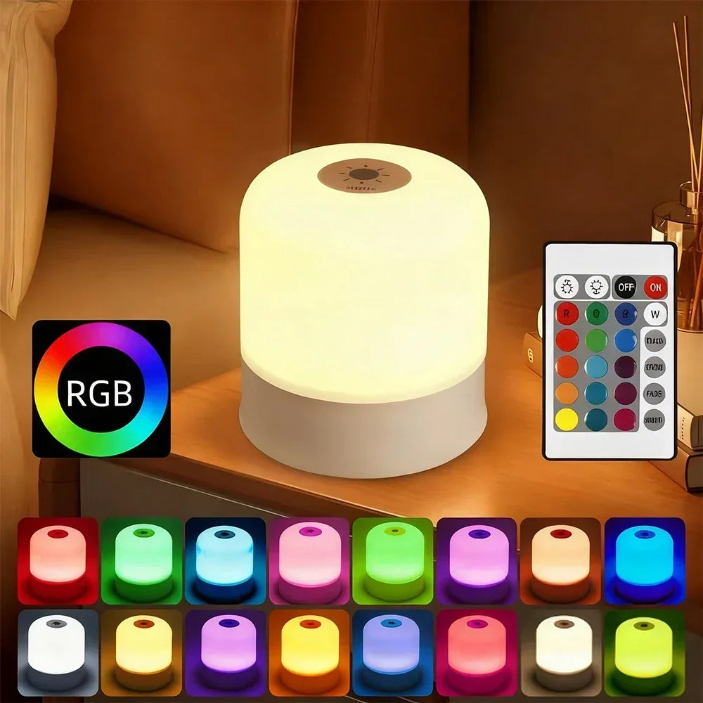LED Desk Lamp Night Light — Touch Dimmable, RGB or 3 Color, Rechargeable or Plug-In, Bedside Reading