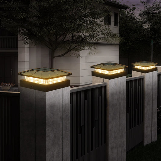 Solar Post Cap Lights — 4-Inch Fence Post Solar Light, IP65 Waterproof, 3 Color Modes, Yard Deck