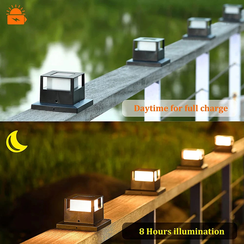 Solar Column Post Cap Light — Outdoor Fence Gate Pillar Garden Courtyard Lamp, IP54 Waterproof
