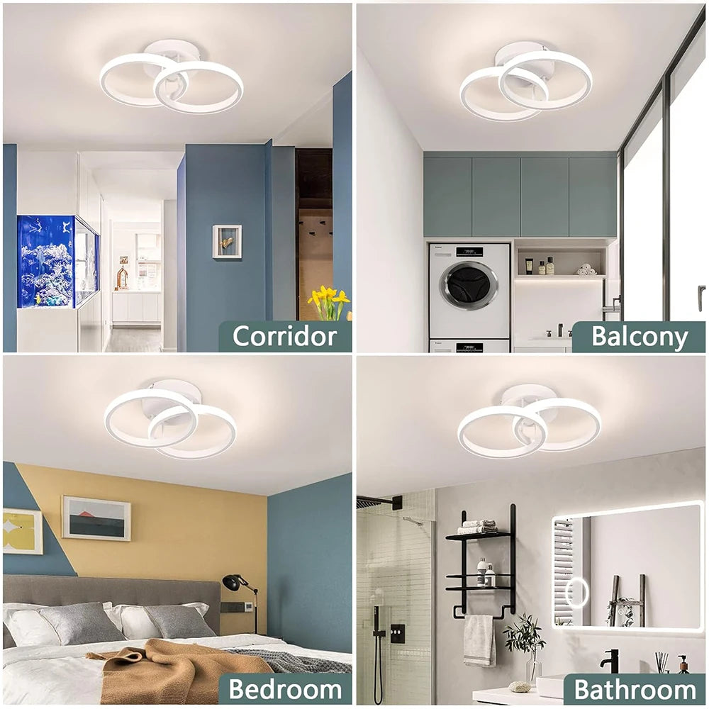 LED Ceiling Light — 2-Ring Modern Flush Mount, Dimmable, Hallway Office Bedroom