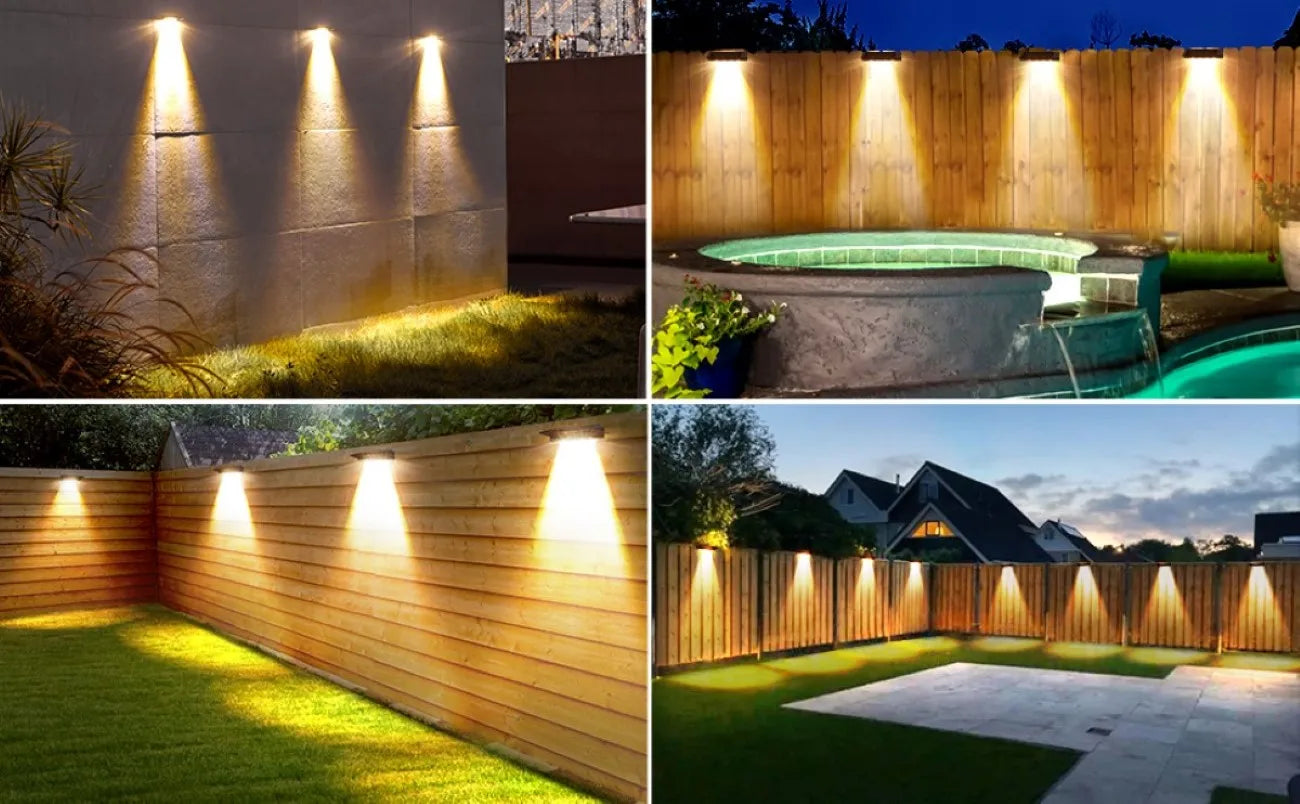 Solar Fence Wall Lights 2-Pack — Outdoor Waterproof Deck Lights, Fence Post Yard Pathway