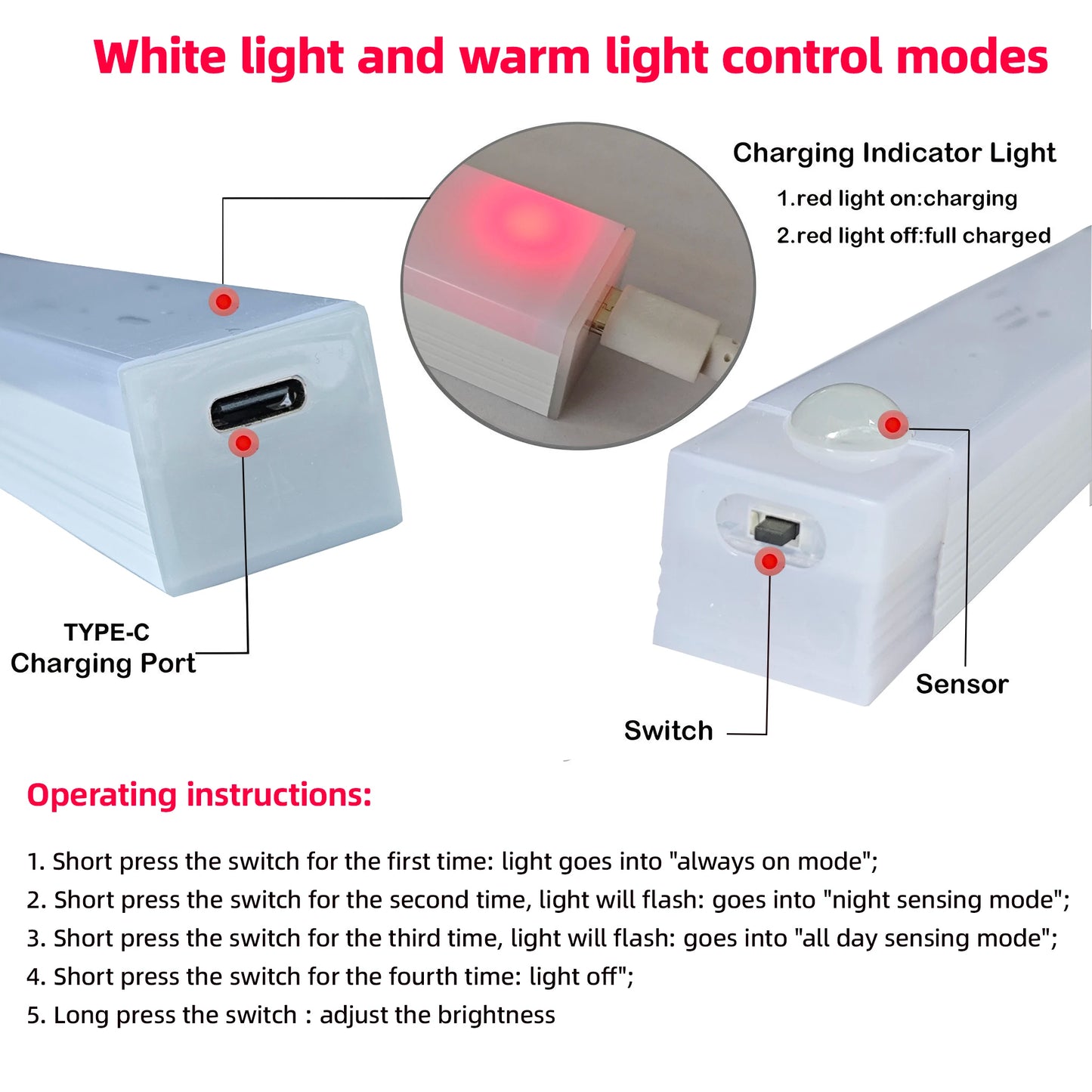 LED Motion Sensor Night Light — Rechargeable, 3 Color Temps, Dimmable, Magnetic, Closet Kitchen Stair