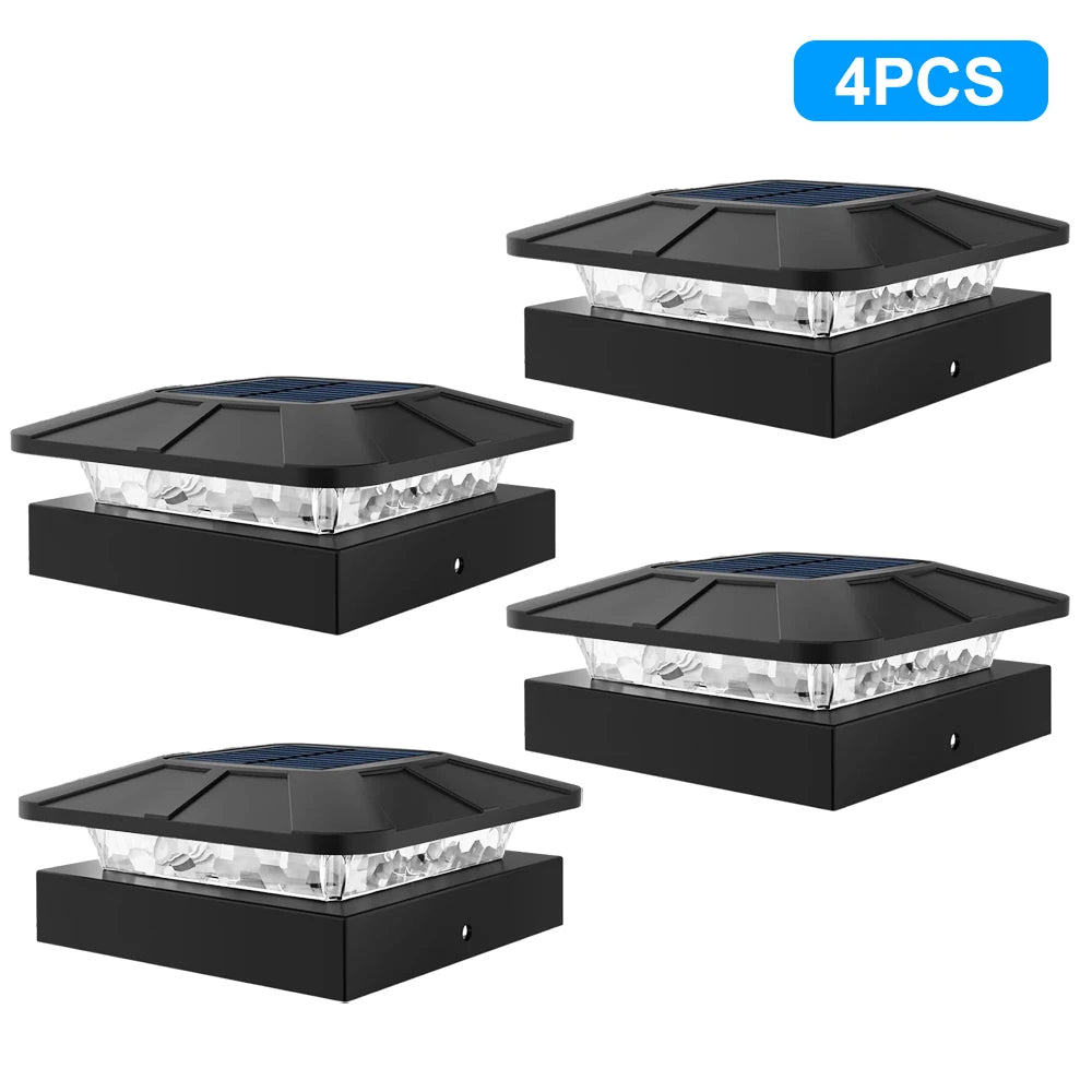 Solar Post Cap Lights — 4-Inch Fence Post Solar Light, IP65 Waterproof, 3 Color Modes, Yard Deck