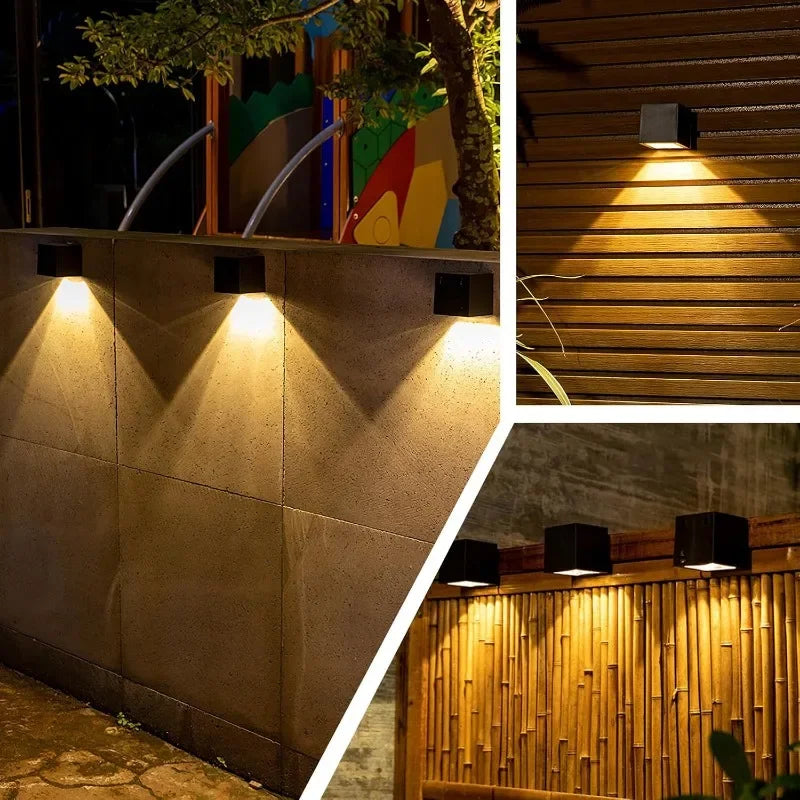 Solar Wall Sconce — Square Outdoor Garden Light, Warm White RGB, IP Waterproof, Porch Fence