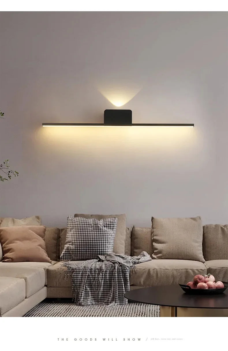 LED Wall Sconce — Long Strip Bedside Wall Light, Touch Switch, Modern Indoor, Living Room Corridor