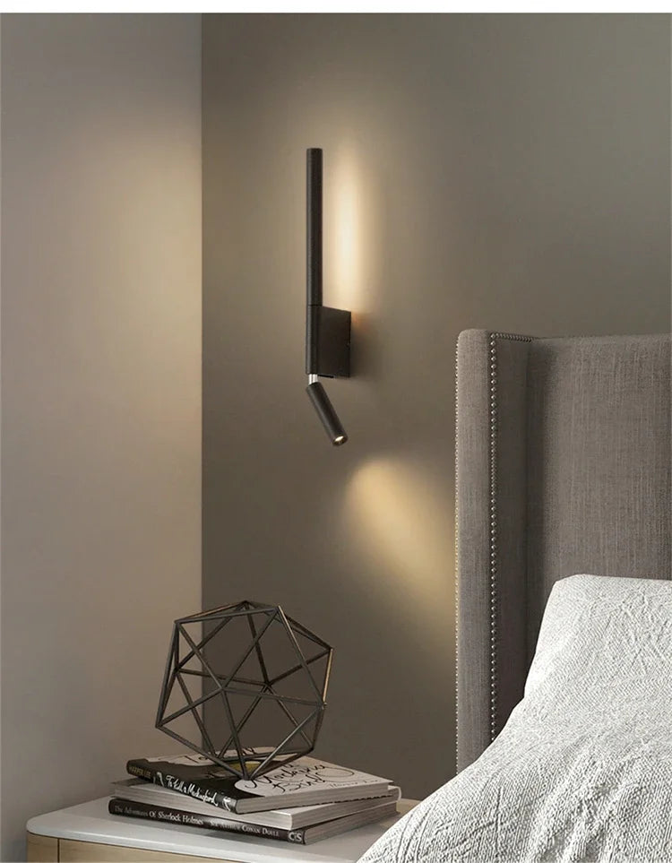 LED Wall Sconce — Adjustable Rotating Bedside Wall Light, Dimmable, Black White, Modern Indoor