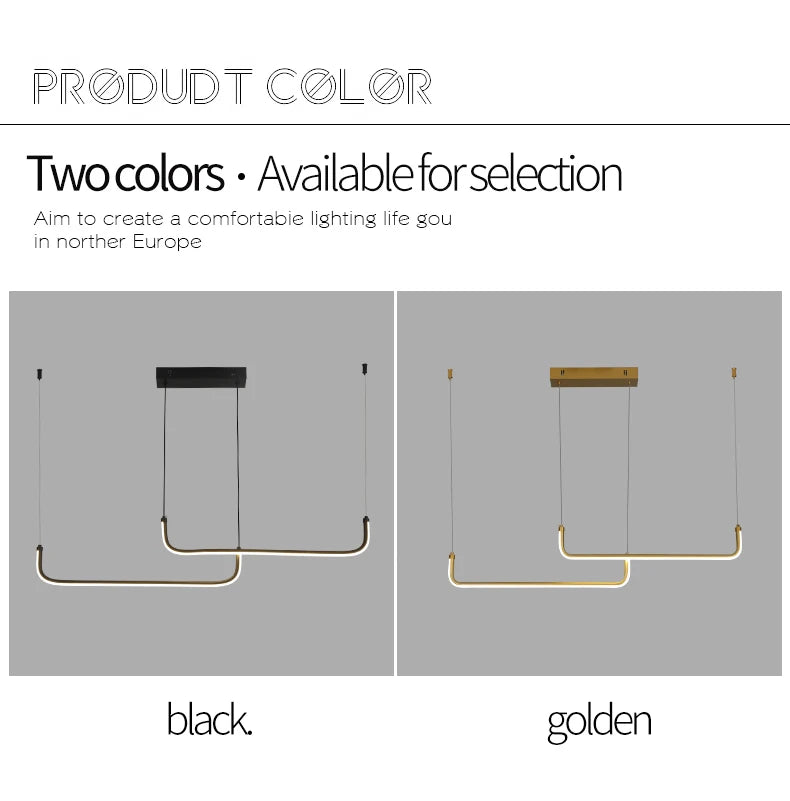 Gold Pendant Light — 26W Dimmable Linear Dining Room Chandelier, Adjustable Height, Gold Black