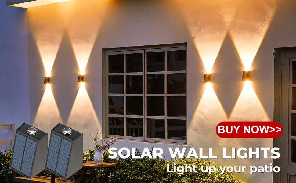 Solar Outdoor Wall Light — Up Down Waterproof Garden Sconce, IP65, Balcony Yard Patio Decor