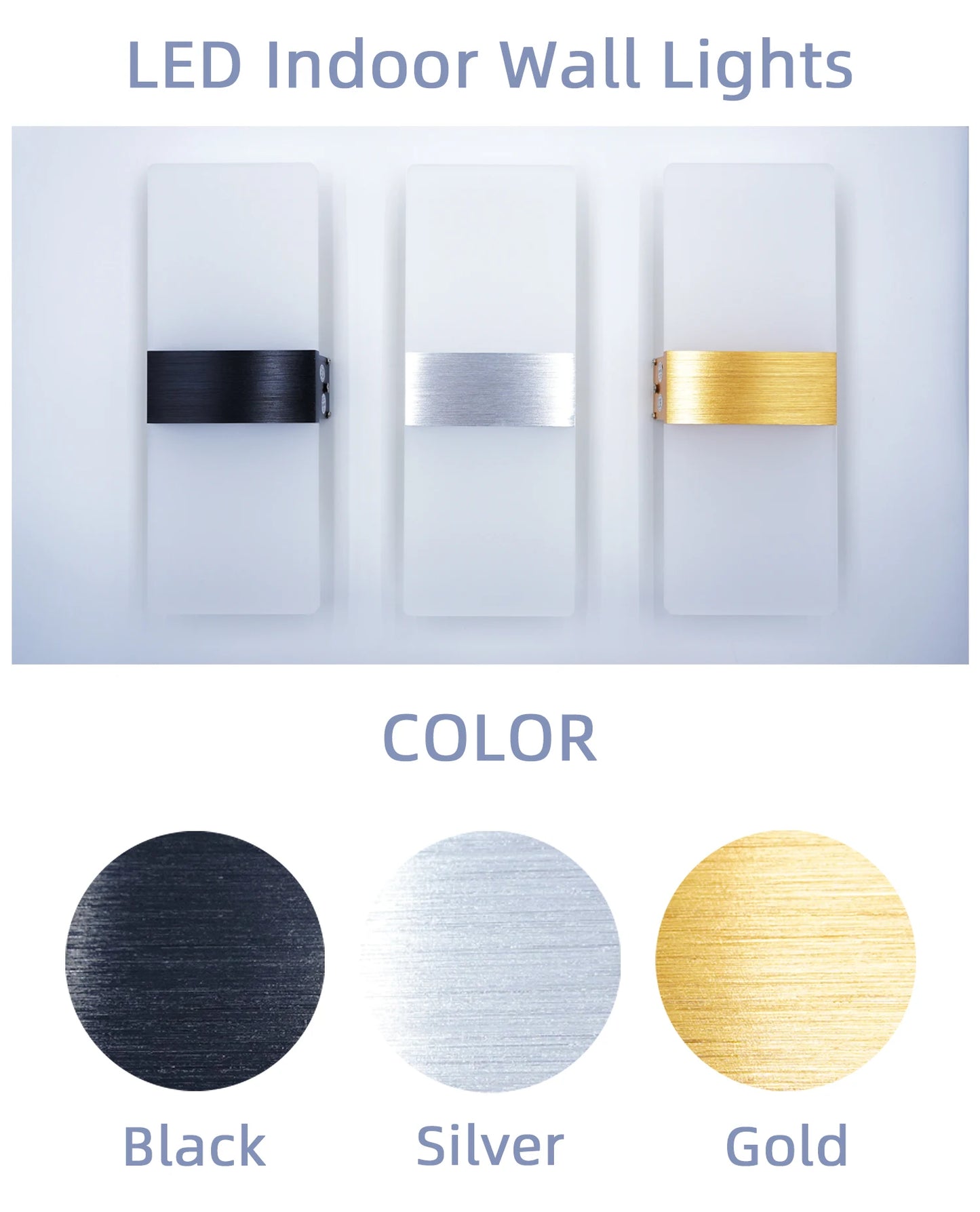 LED Wall Sconce — Aluminum Acrylic Up Down Wall Light, Black Gold Silver, Bedroom Corridor Bathroom