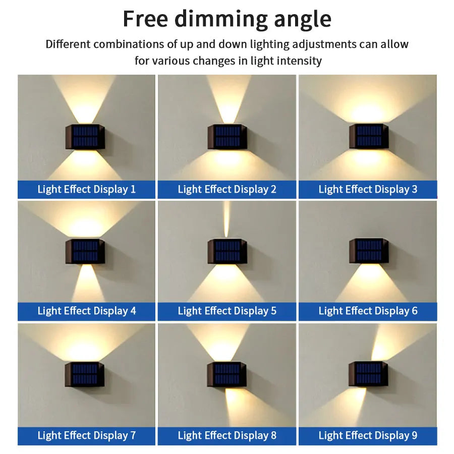 Solar LED Wall Sconce Outdoor — Up Down Light, Adjustable Beam, IP65 Waterproof Garden