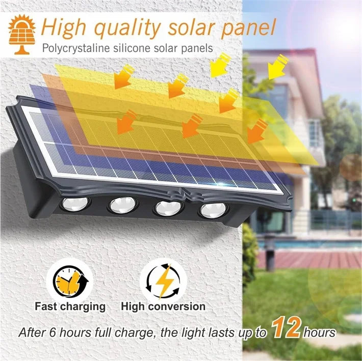 Solar Outdoor Wall Light — Up Down Waterproof Garden Sconce, IP65, Balcony Yard Patio Decor