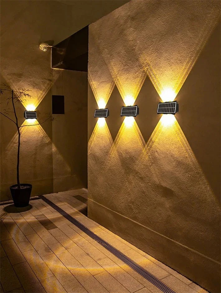 Solar Outdoor Wall Light — Up Down Waterproof Garden Sconce, IP65, Balcony Yard Patio Decor